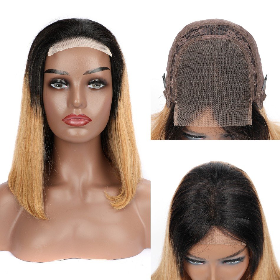Cheap Wholesale Brazilian Transparent Lace Ombre Color 1B 27 Straight Short 4X4 Lace Closure Human Hair Bob Wigs For Black Women
