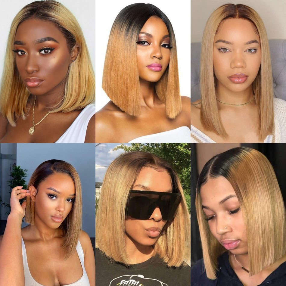 Cheap Wholesale Brazilian Transparent Lace Ombre Color 1B 27 Straight Short 4X4 Lace Closure Human Hair Bob Wigs For Black Women