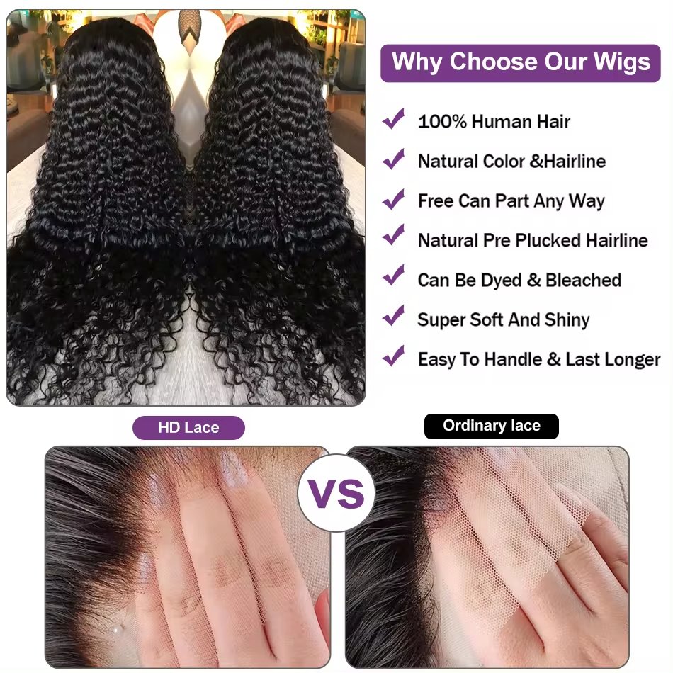 250% Brazilian 30 40 Inch Loose Deep Wave 13x6 HD Transparent Lace Frontal Human Hair Wig 5x5 Water Curly Wave Lace Closure Wig