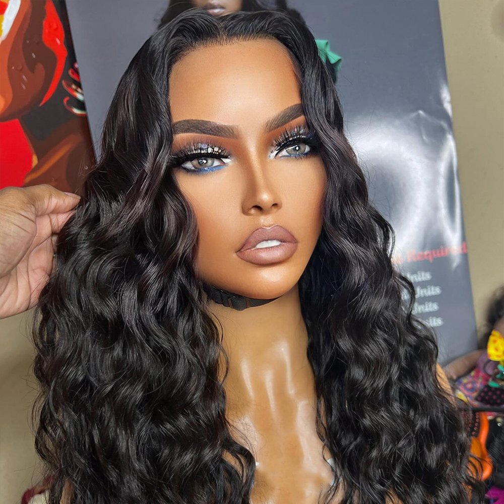 HD 5X5 Lace Closure Human Hair Wigs for Women Natural Black Water Wave Wigs Middle Part Brazilian Virgin Hair 250% 10-26"