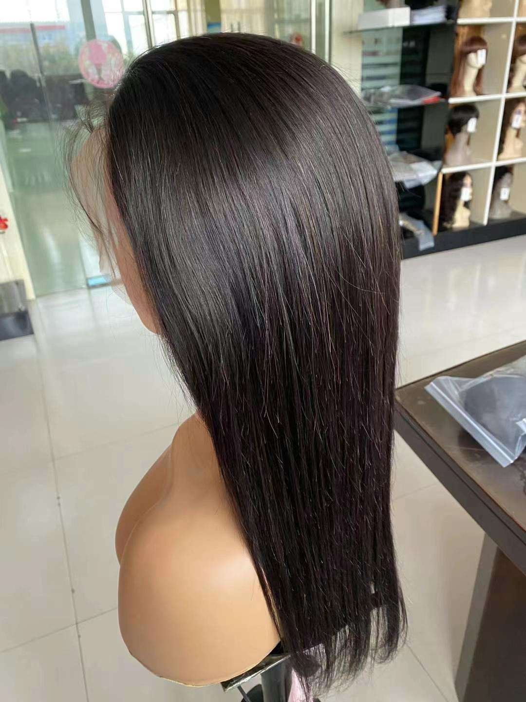 JK Wholesale price stock Full Lace Natural Straight Real Human Hair Wigs