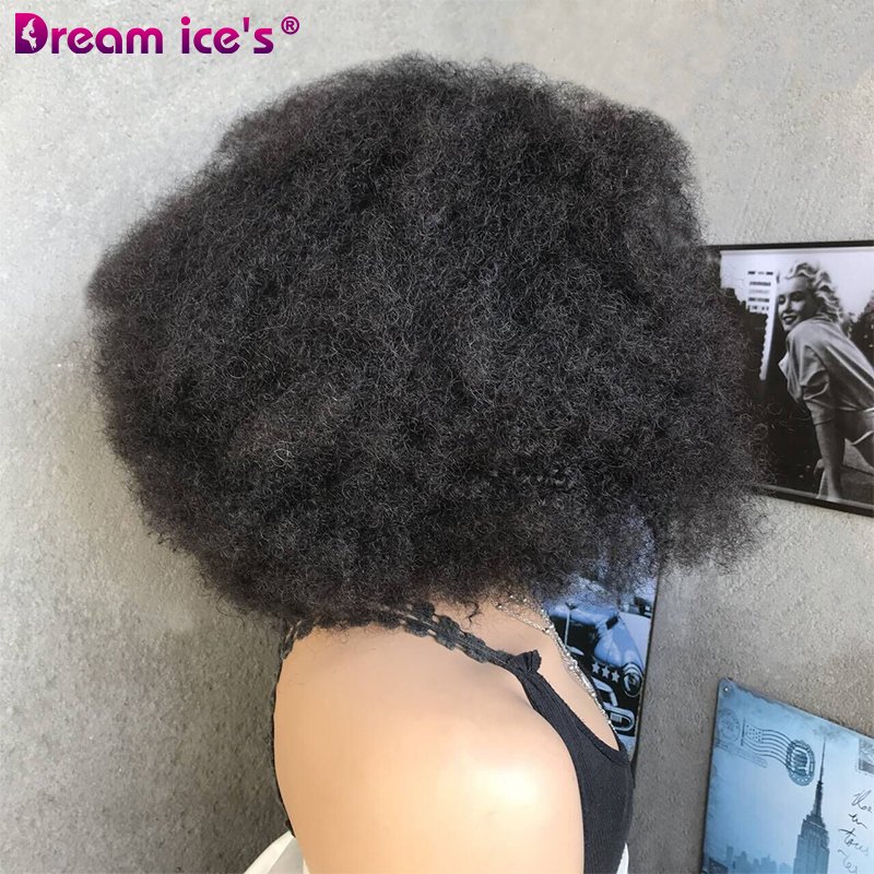 Xuchang Factory Price 4*4 Front Lace Wigs Bomb Afro Kinky Curly Glueless Mixed Brazilian Human Hair Blend Hair For Black Women