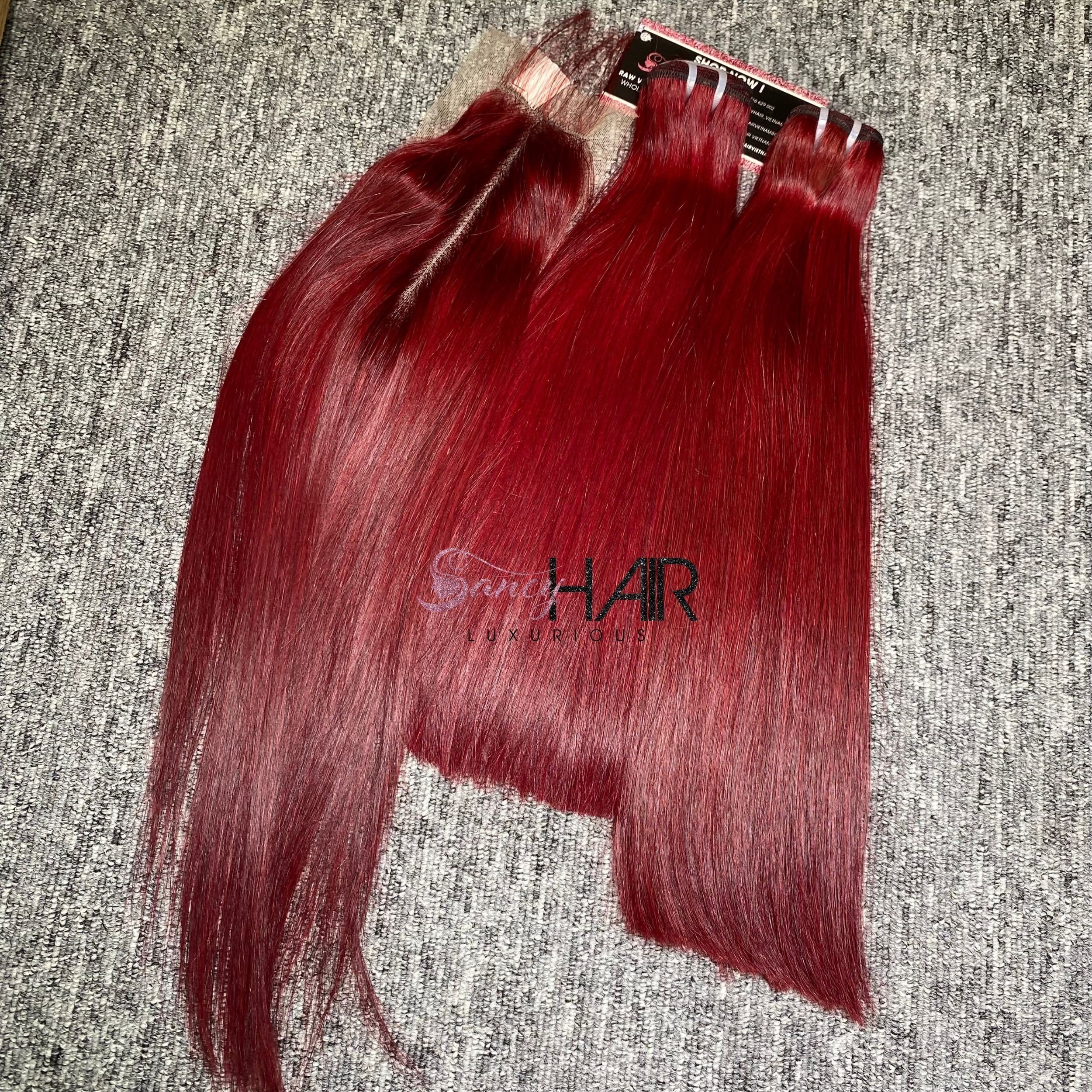 High-end Burgundy Color Human Hair Wigs For Black Women From %100 Vietnamese Raw Hair For Wholesale Price