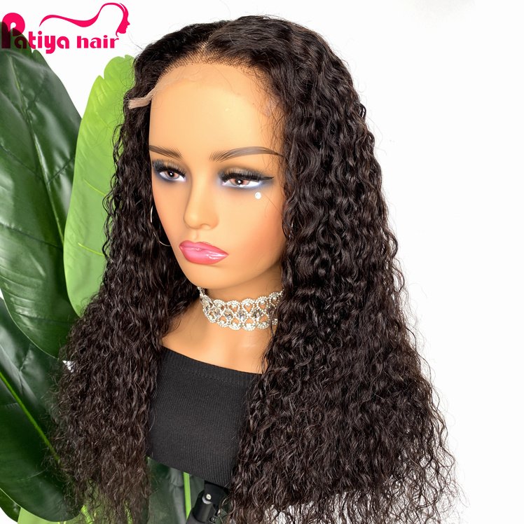 Transparent Water Wavy Lace Closure Wigs 4x4 Natural Afro Human Hair Wig For Black Women Raw Indian Natural Hair Wig Pre plukced