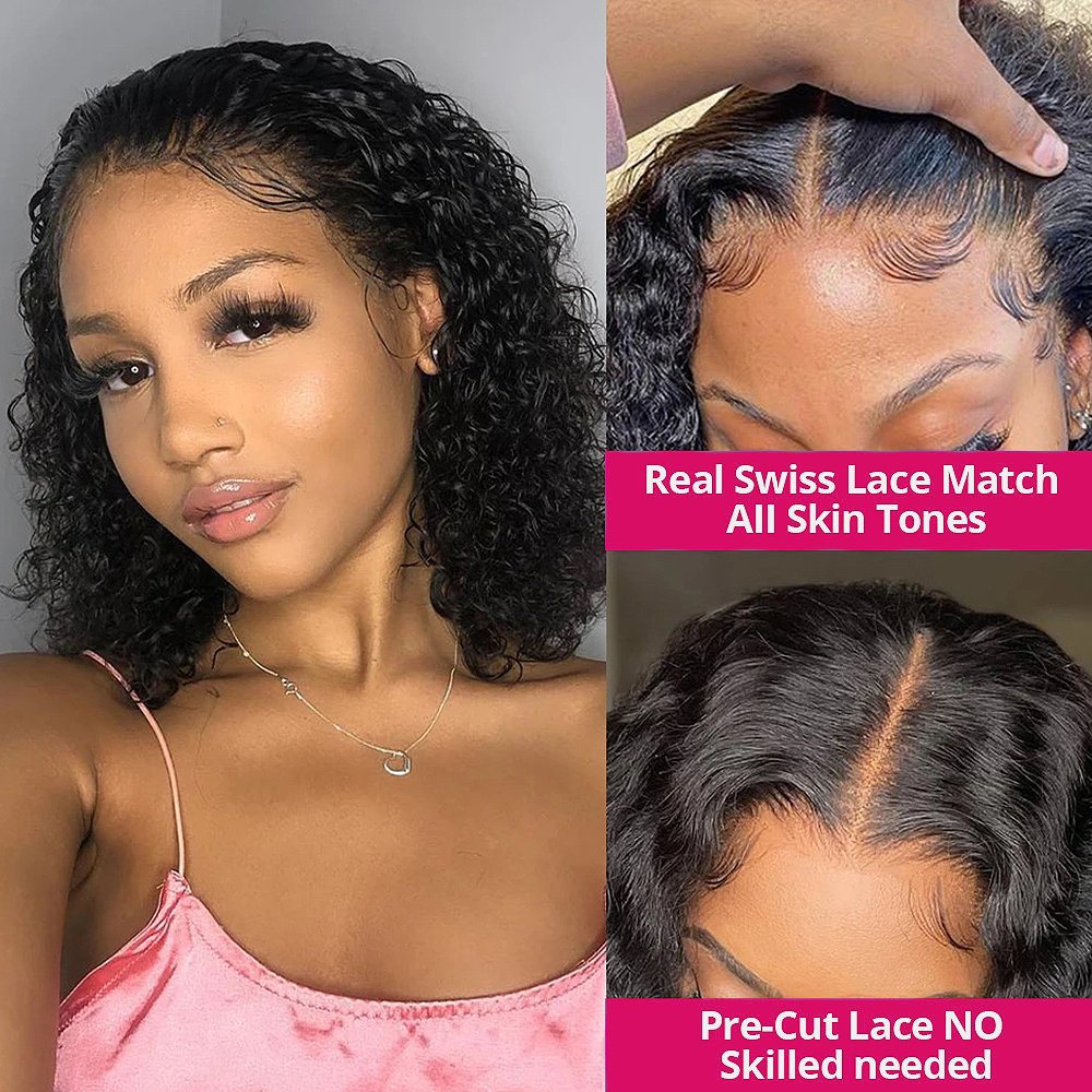 Cheap Kinky Curly Short Bob Wigs Human Hair Lace Front Brazilian Hd Lace Frontal Wigs Pixie Cut Human Hair Wigs For Black Women