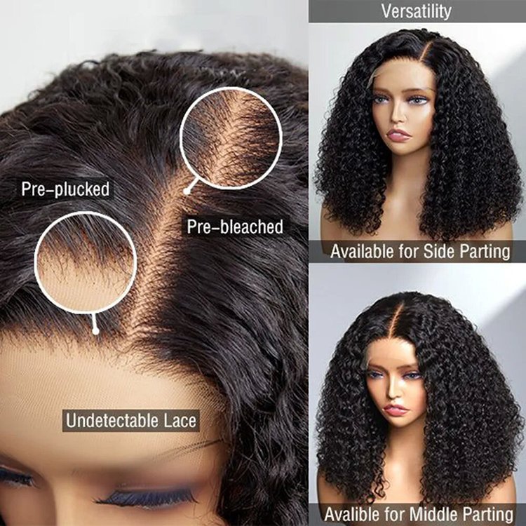 Glueless Bob Front Wigs,hd transparent lace front wig,indian human hair kinky curly lace frontal human hair wigs Short Bob Wig