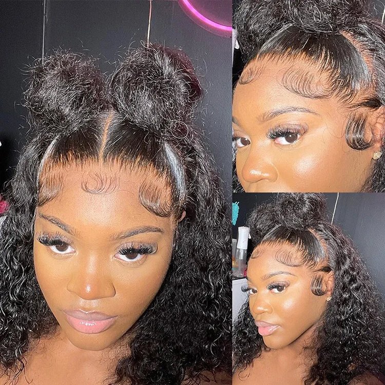 Glueless Bob Front Wigs,hd transparent lace front wig,indian human hair kinky curly lace frontal human hair wigs Short Bob Wig