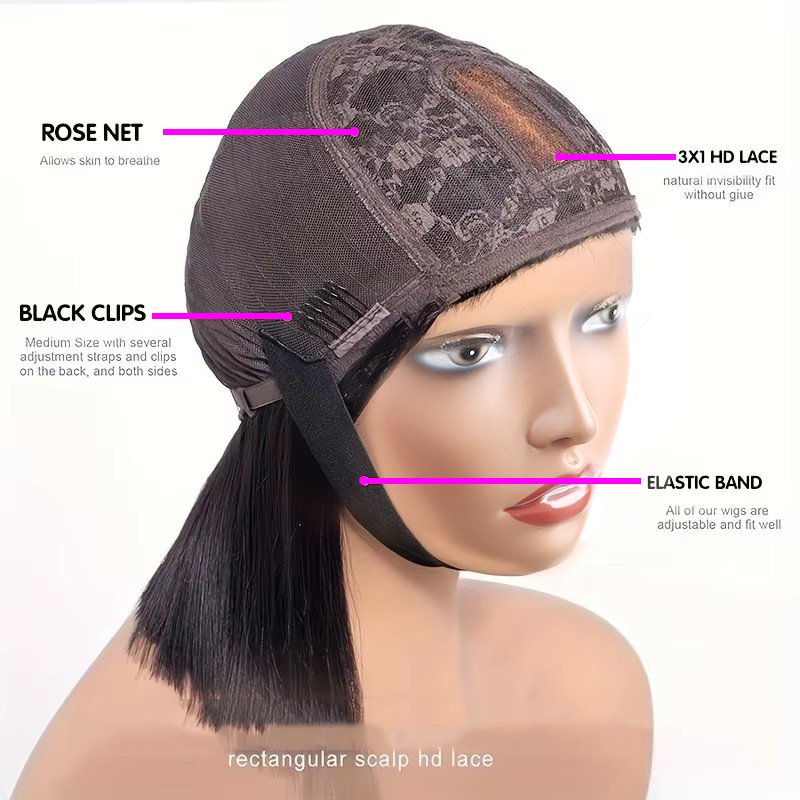 Cheap 3x1 HD Lace Middle Part Straight Human Hair Wigs With Bang Glueless Machine Made Short Bob Brazilian Virgin Human Hair Bob