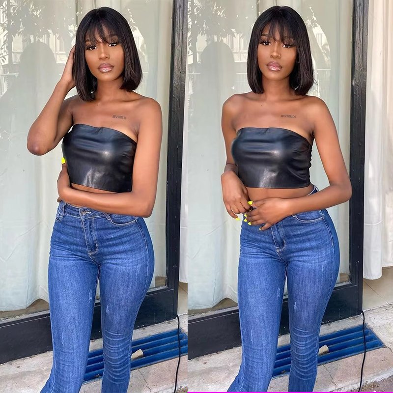 Cheap 3x1 HD Lace Middle Part Straight Human Hair Wigs With Bang Glueless Machine Made Short Bob Brazilian Virgin Human Hair Bob