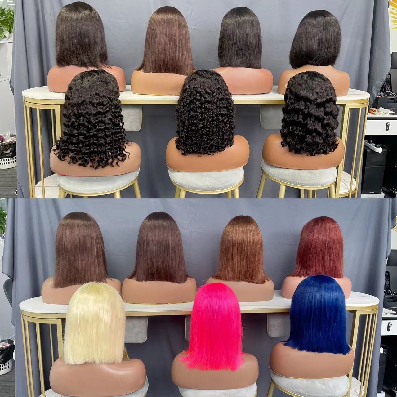 Hot Selling Factory Cheap Short Curly Human Hair Wigs 13x4 Lace Front Color Bob Wig With Preplucked Hairline For Womens