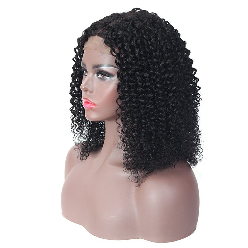 Wholesale Short Kinky 14 Inch Curly Lace Frontal Human Hair Wig Transparent Lace 180% Density Curly Bob Hair Wig