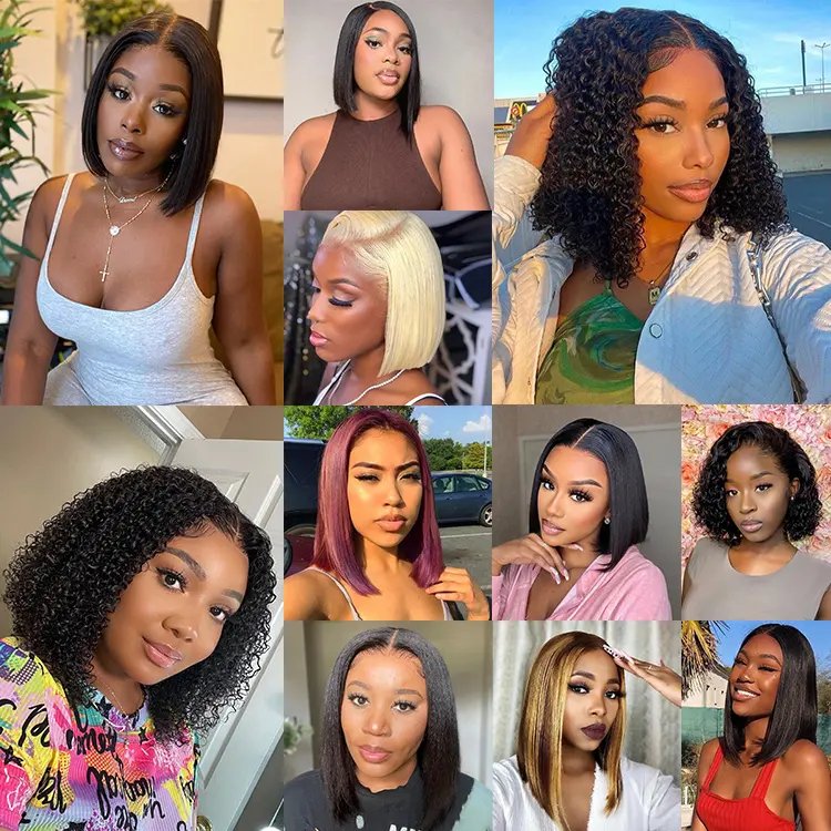 Wholesale Brazilian Short Deep/Kinky/Water Wave Curly Bob Human Hair Wigs For Black Women Natural Virgin Remy Lace Front wigs