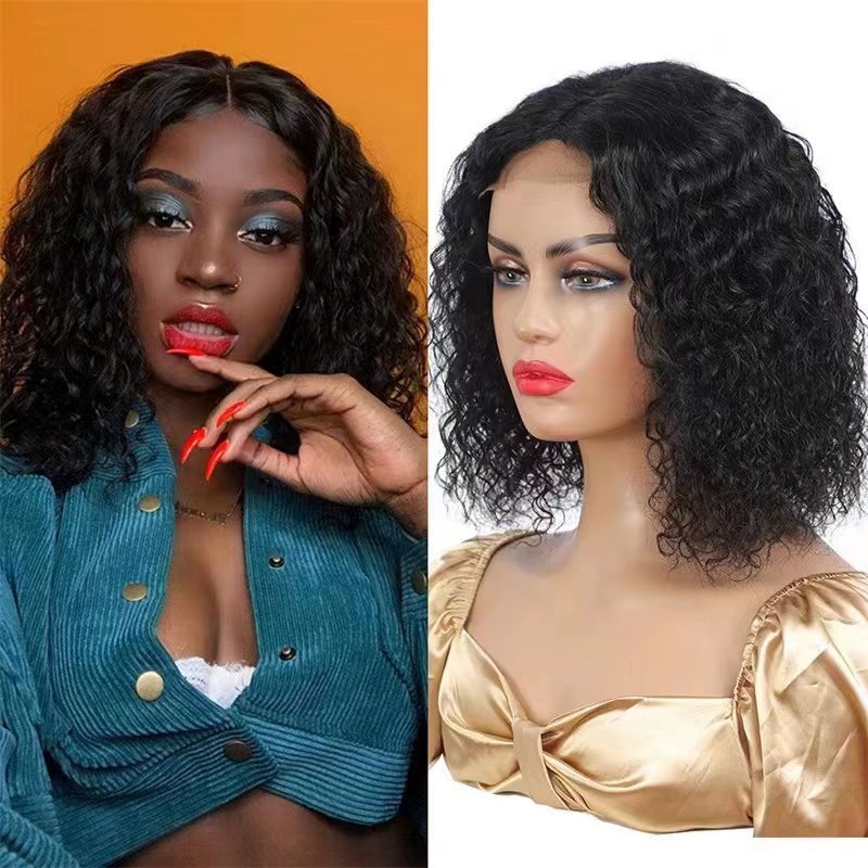Wholesale Brazilian Short Deep/Kinky/Water Wave Curly Bob Human Hair Wigs For Black Women Natural Virgin Remy Lace Front wigs