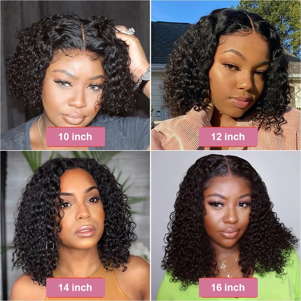 Wholesale Brazilian Short Deep/Kinky/Water Wave Curly Bob Human Hair Wigs For Black Women Natural Virgin Remy Lace Front wigs
