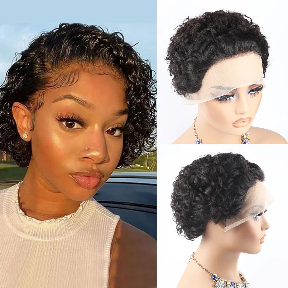 Pixie cut wig human hair 13*1 lace frontal wigs black short bob human hair wigs pre plucked for black women