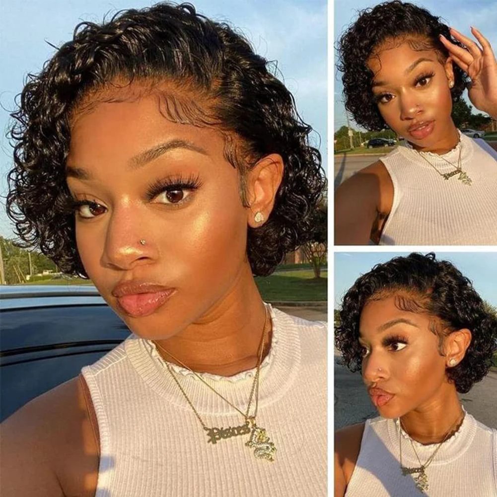 Pixie cut wig human hair 13*1 lace frontal wigs black short bob human hair wigs pre plucked for black women