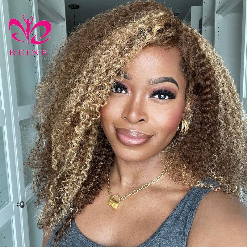 13x4 Lace Front Human Hair Wigs Curly Styles Frontal Lace Wig Highlight for Woman Preplucked Highlights Honey Blonde Ombre Brown