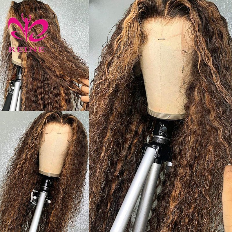 13x4 Lace Front Human Hair Wigs Curly Styles Frontal Lace Wig Highlight for Woman Preplucked Highlights Honey Blonde Ombre Brown
