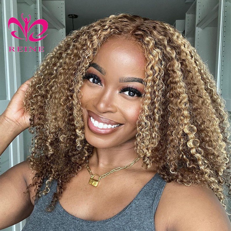 13x4 Lace Front Human Hair Wigs Curly Styles Frontal Lace Wig Highlight for Woman Preplucked Highlights Honey Blonde Ombre Brown
