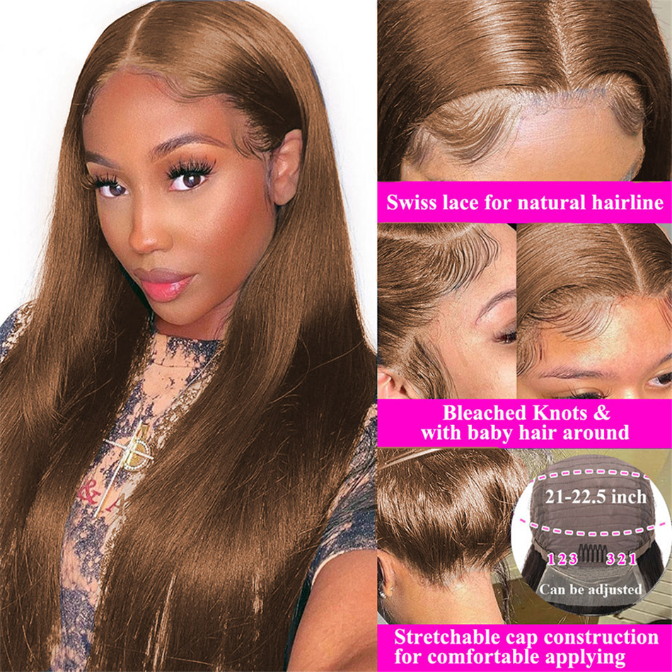 Cheap Colored Light Brown Wigs Human Hair Lace Front 360 HD Lace Frontal Wig Vendor #4 Color Lace Front Wigs For Black Women