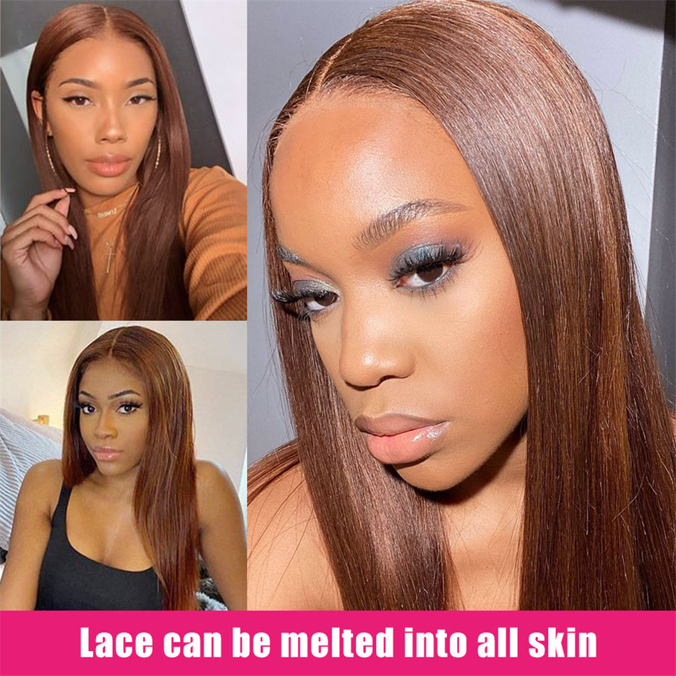 Cheap Colored Light Brown Wigs Human Hair Lace Front 360 HD Lace Frontal Wig Vendor #4 Color Lace Front Wigs For Black Women