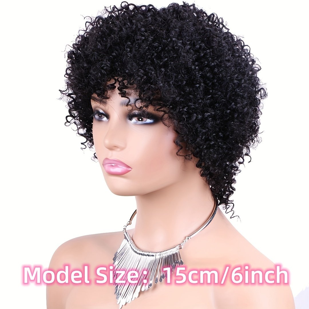 Cheap Short Natural Black Color Wavy Pixie Cut Wigs No Lace PrePlucked Afro Curly Bob Pixie Remy Human Hair Wigs for Black Women