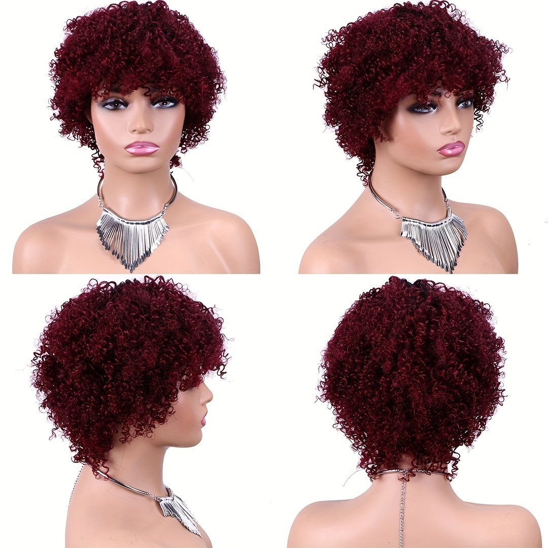 Cheap Short Natural Black Color Wavy Pixie Cut Wigs No Lace PrePlucked Afro Curly Bob Pixie Remy Human Hair Wigs for Black Women