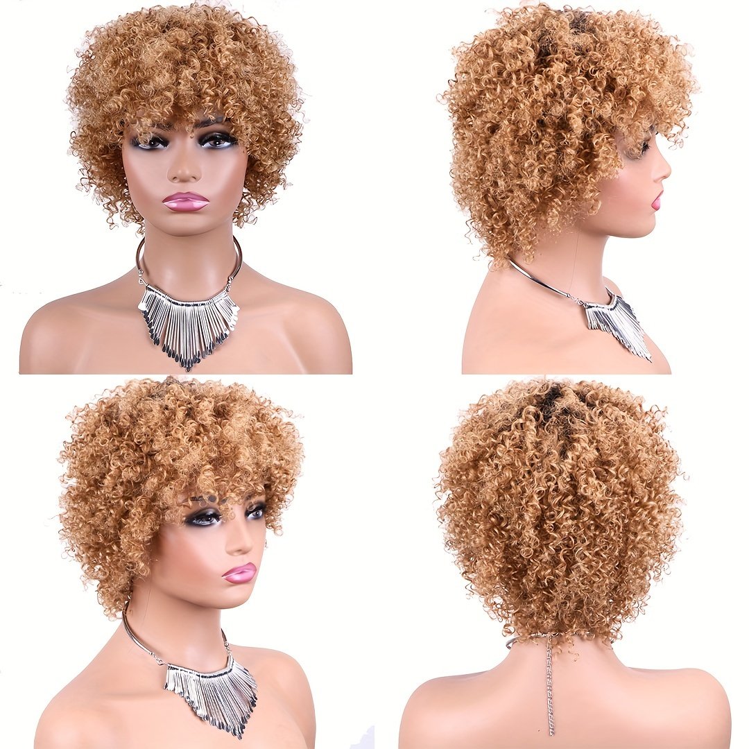 Cheap Short Natural Black Color Wavy Pixie Cut Wigs No Lace PrePlucked Afro Curly Bob Pixie Remy Human Hair Wigs for Black Women