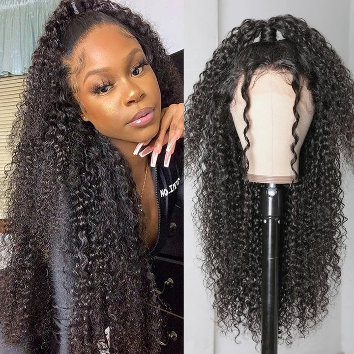 Wholesale Natural Color Breathable Kinky Curly HD Transparent 13x4 Lace Frontal Human Hair Wig