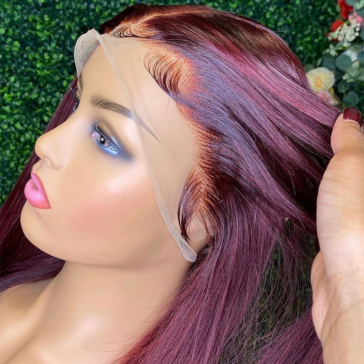 30 Inch 99j Burgundy Lace Front Wig Bone Straight Human Hair Wigs For Women Pre Plucked Colored Hd Transparent Lace Frontal Wig
