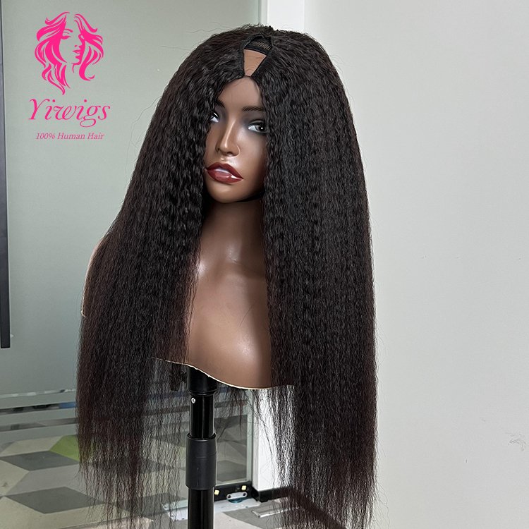 High Quality Kinky Straight V Part Human Hair Wig Glueless 100% Brazilian Virgin Hair V Part Wigs For Black Women