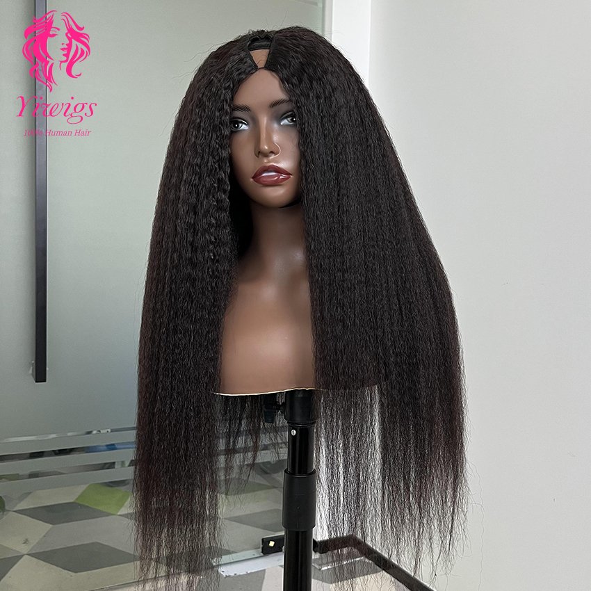 High Quality Kinky Straight V Part Human Hair Wig Glueless 100% Brazilian Virgin Hair V Part Wigs For Black Women