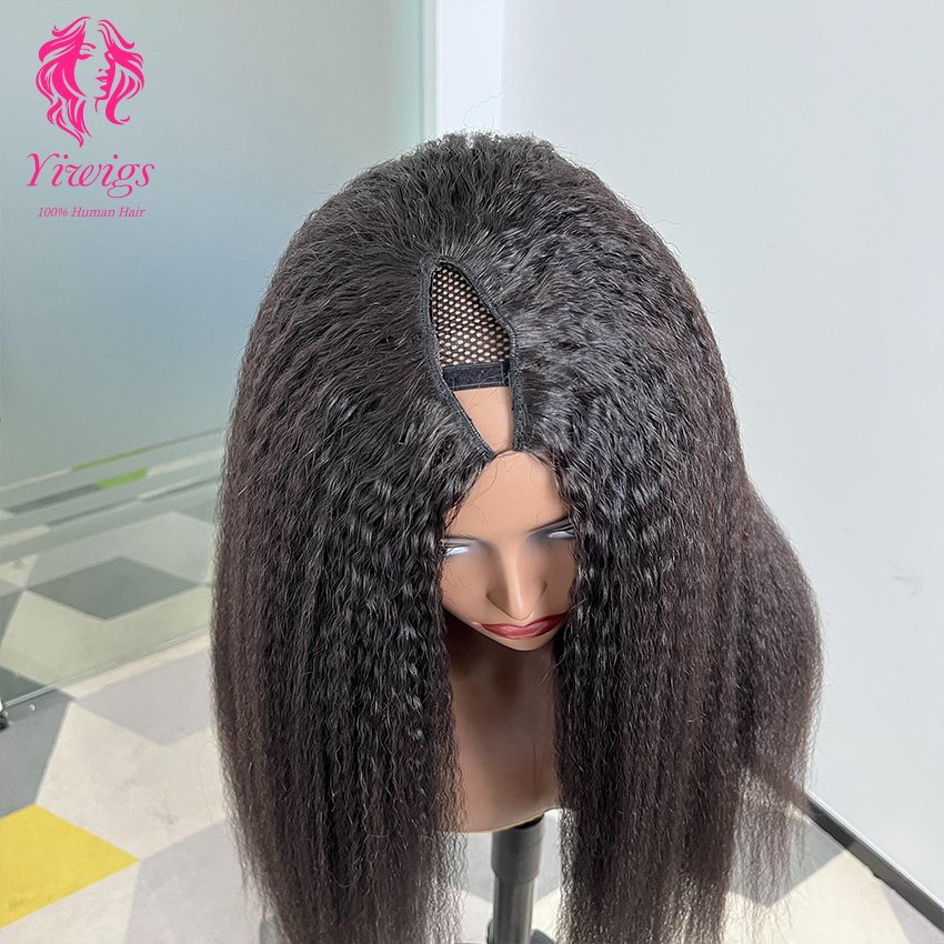 High Quality Kinky Straight V Part Human Hair Wig Glueless 100% Brazilian Virgin Hair V Part Wigs For Black Women