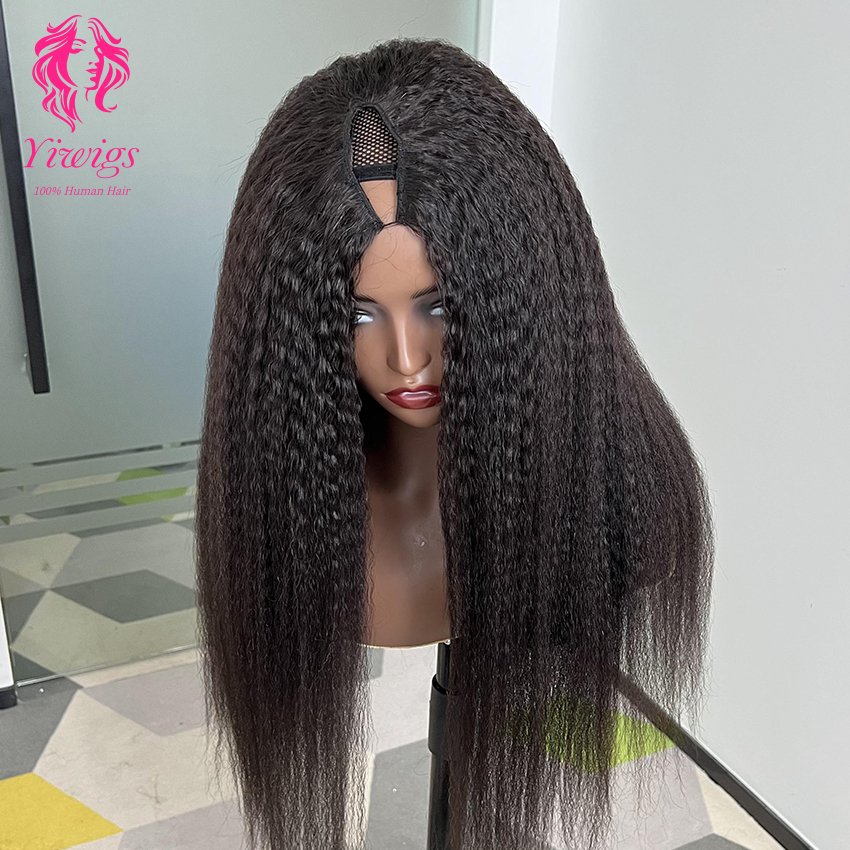High Quality Kinky Straight V Part Human Hair Wig Glueless 100% Brazilian Virgin Hair V Part Wigs For Black Women