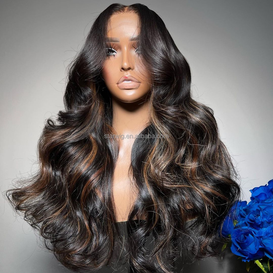 Highlight Ombre Body Wave 13x6 HD Transparent Lace Front Wig Remy 4/27 Water Wave 13x4 Colored Human Hair Wigs For Women