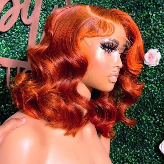 Wholesale Colored Bob Wigs Ginger Orange Color Human Hair Wigs Lace Frontal Wigs