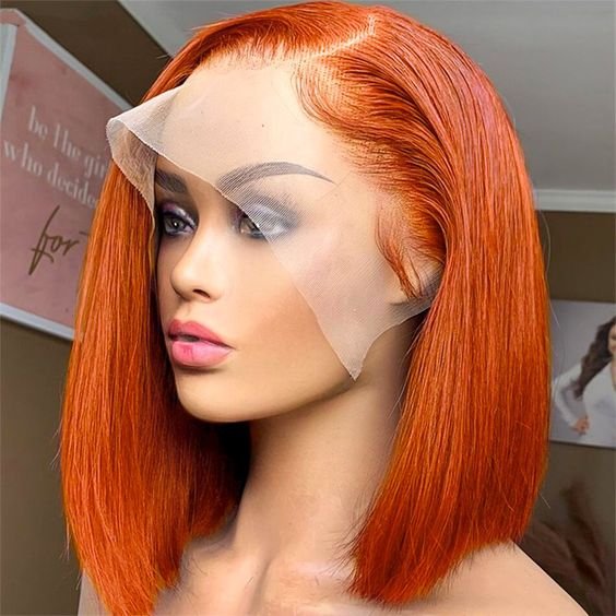 Wholesale Colored Bob Wigs Ginger Orange Color Human Hair Wigs Lace Frontal Wigs