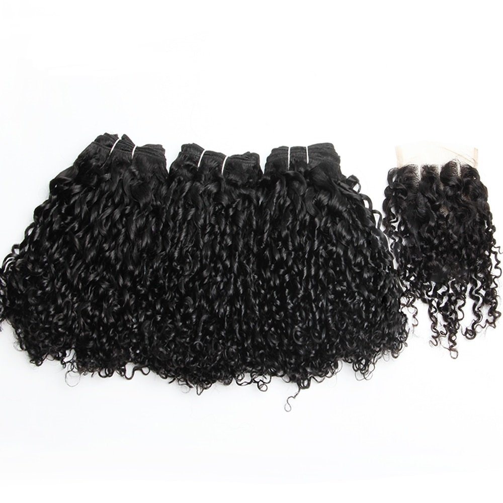 Ombre Hair Bundles Pixie Curly Human Hair Bundles With Closure Hair Extensions
