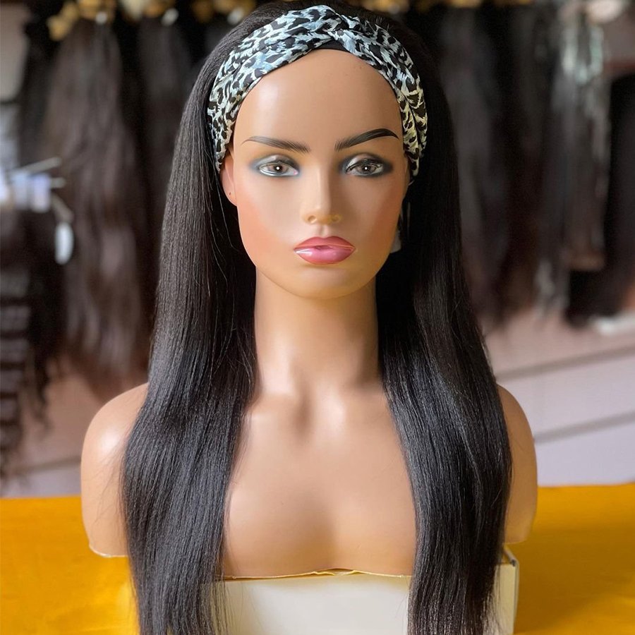 Human Hair Wig with Long Curly Deep Waves Iace Silk Bone Straight Headband Small to Large Cap Sizes-Remy Hair for Black Woman
