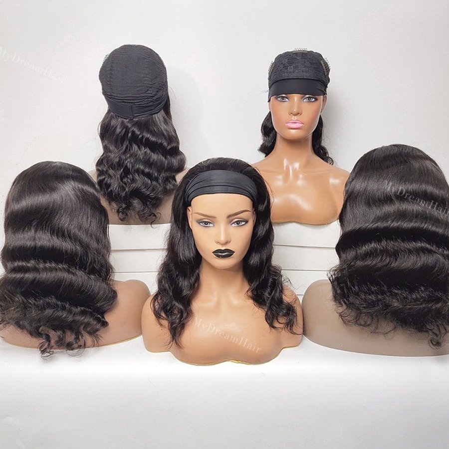 Human Hair Wig with Long Curly Deep Waves Iace Silk Bone Straight Headband Small to Large Cap Sizes-Remy Hair for Black Woman