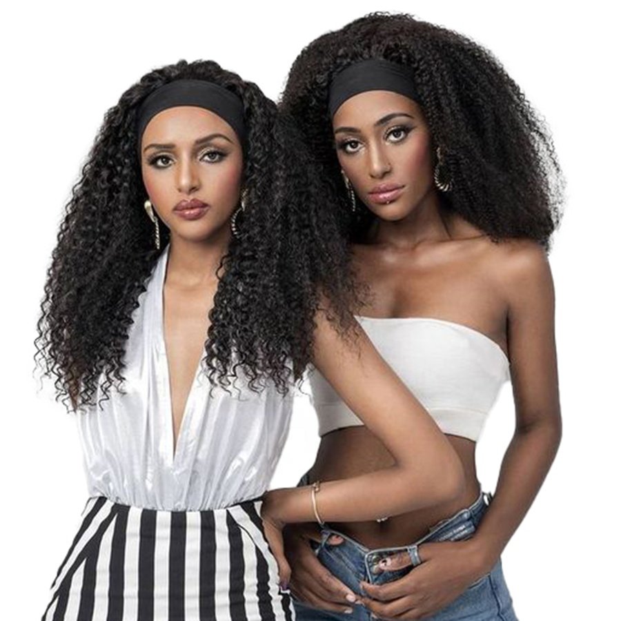 Human Hair Wig with Long Curly Deep Waves Iace Silk Bone Straight Headband Small to Large Cap Sizes-Remy Hair for Black Woman