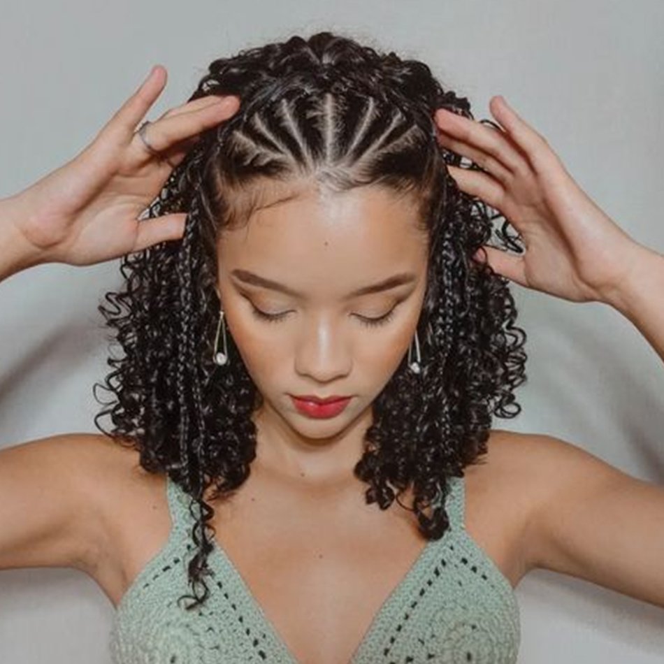 Triangle Knotless Box Braided Frontal Short Bob Wigs Kinky Curly Braid Lace Front Human Hair Wig For Women