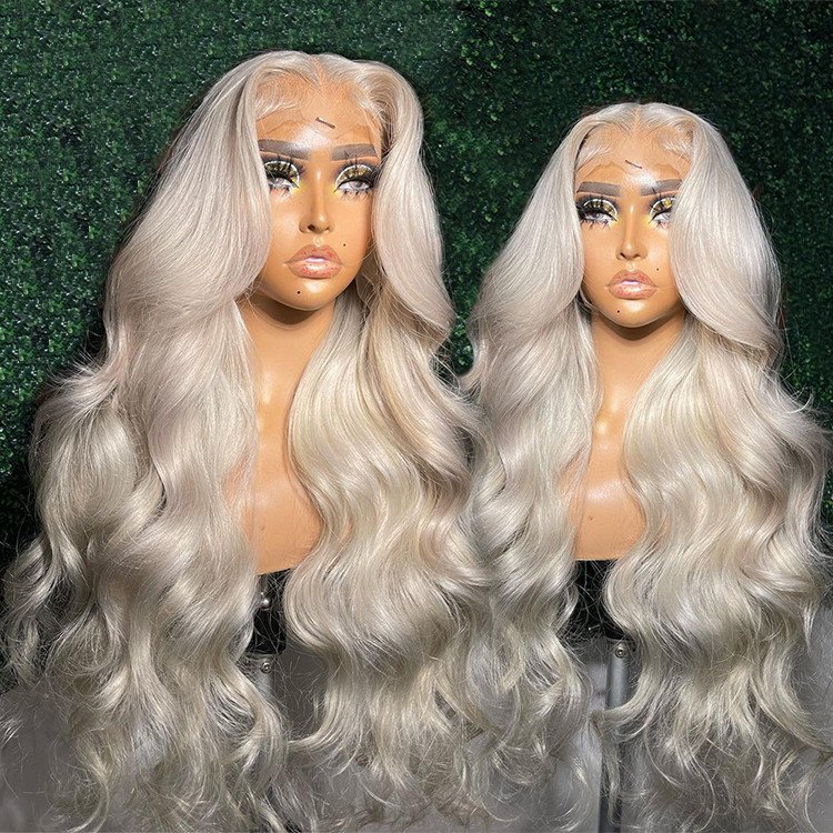 Pre plucked Human Hair Wigs Platinum Ash Blonde Colored Lace Front Wig #60 Wavy 13x6 HD Transparent Lace Frontal Wigs For Women