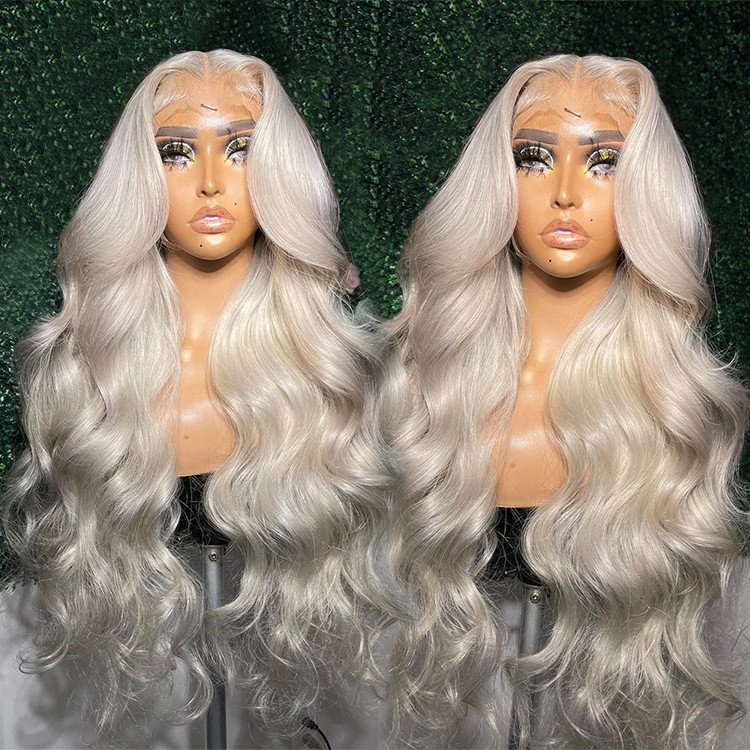 Pre plucked Human Hair Wigs Platinum Ash Blonde Colored Lace Front Wig #60 Wavy 13x6 HD Transparent Lace Frontal Wigs For Women