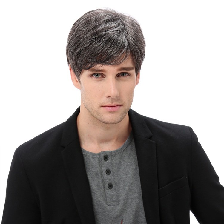 XISHIXIUBRAND Short Glam gray human hair men wigs Men's Grey Handsome Wig for male