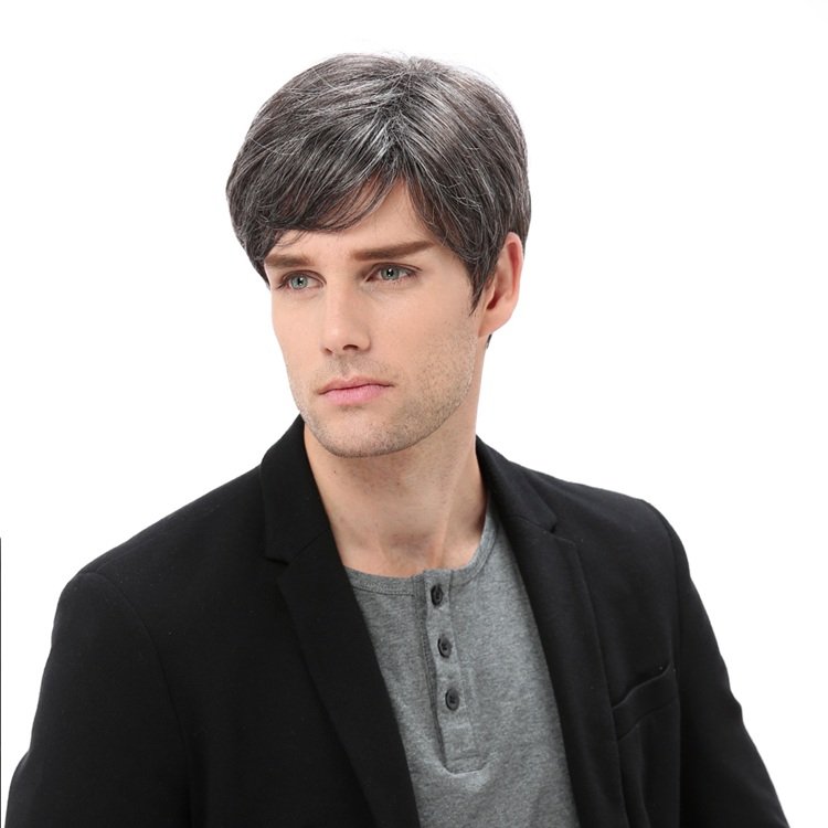XISHIXIUBRAND Short Glam gray human hair men wigs Men's Grey Handsome Wig for male