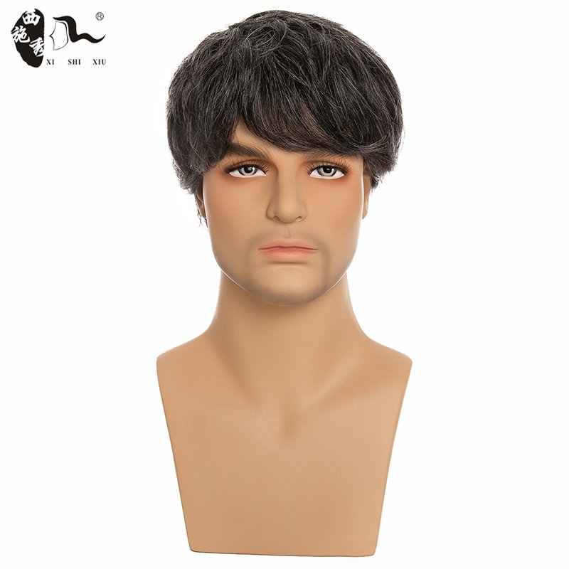 XISHIXIUBRAND Short Glam gray human hair men wigs Men's Grey Handsome Wig for male
