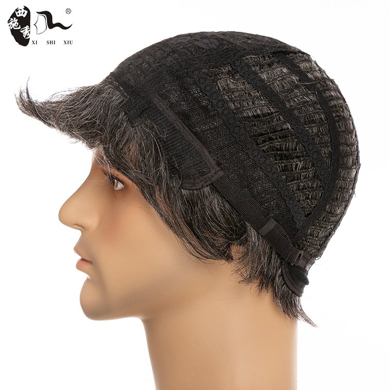 XISHIXIUBRAND Short Glam gray human hair men wigs Men's Grey Handsome Wig for male