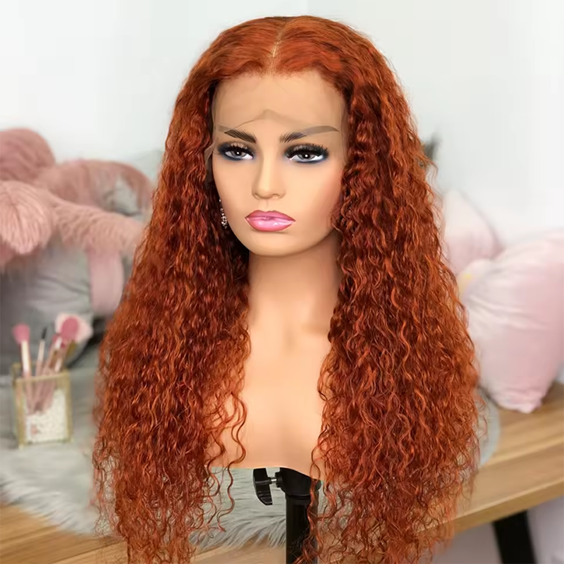 Ginger Orange Lace Front Human Hair Wigs Pre Plucked Raw Virgin Hair Glueless Deep curly Frontal Lace Wigs for Woman