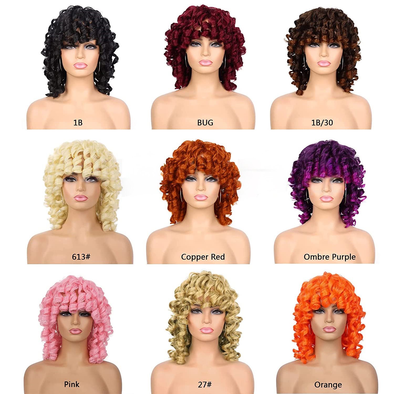 JINRUILI Women's Short Afro Curly Wig New Popular Wholesale Synthetic French Curl in Red Kinky Curl Style for Women